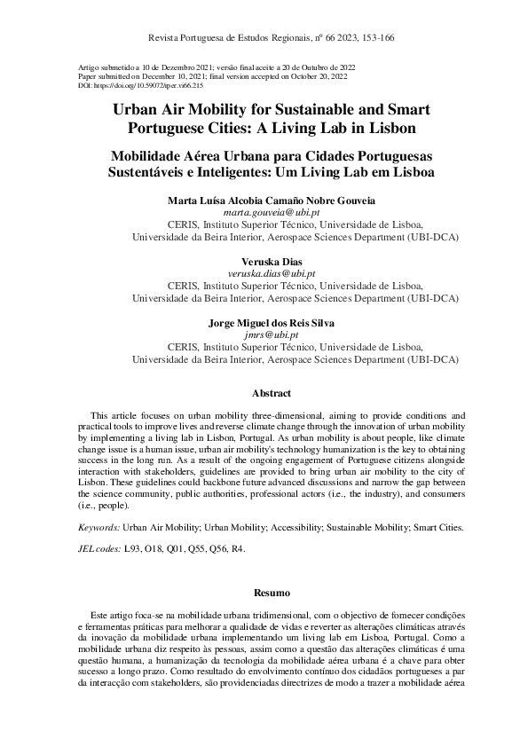 (PDF) Urban Air Mobility for Sustainable and Smart Portuguese Cities: A ...