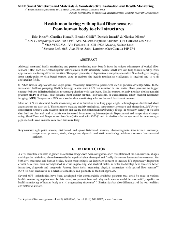 (PDF) Health monitoring with optical fiber sensors: from human body to ...