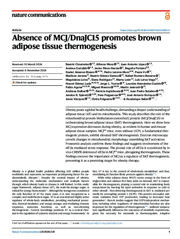 (PDF) Absence of MCJ/DnaJC15 promotes brown adipose tissue thermogenesis