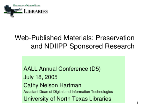 (PDF) Web-Published Materials: Preservation and NDIIPP Sponsored Research