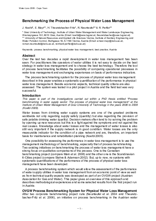 (PDF) Benchmarking the Process of Physical Water Loss Management