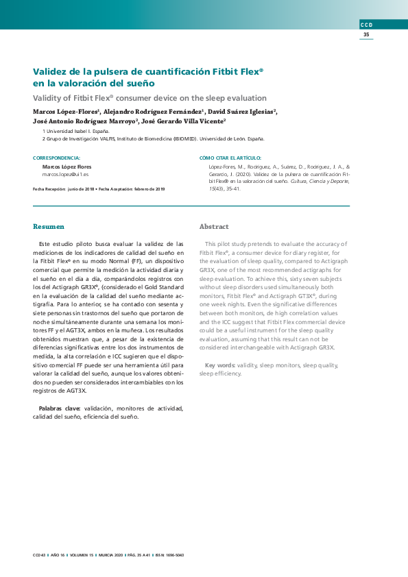 (PDF) Validity of Fitbit Flex® consumer device on the sleep evaluation