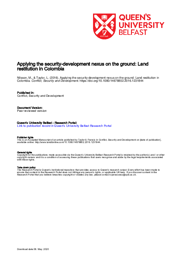 (PDF) Applying the security-development nexus on the ground: land ...