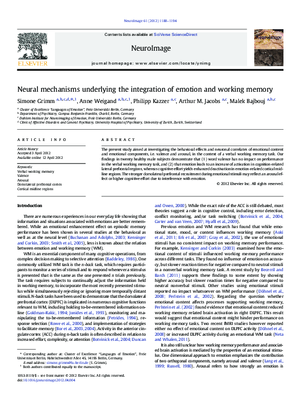 (PDF) Neural mechanisms underlying the integration of emotion and ...