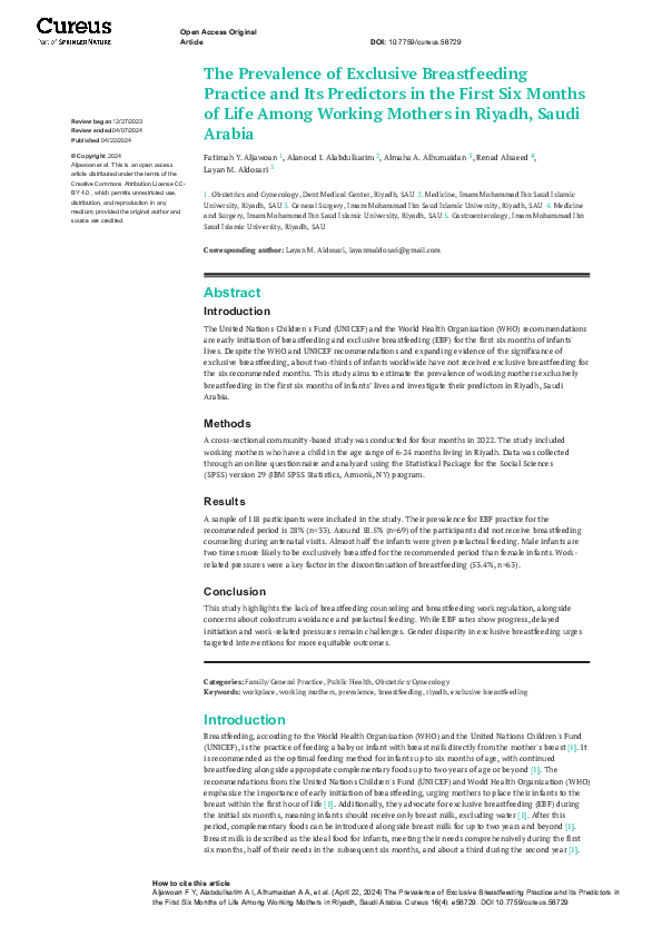 (PDF) The Prevalence of Exclusive Breastfeeding Practice and Its ...