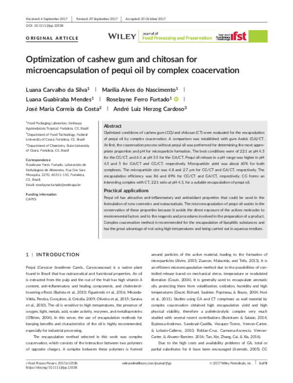 (PDF) Optimization of cashew gum and chitosan for microencapsulation of ...