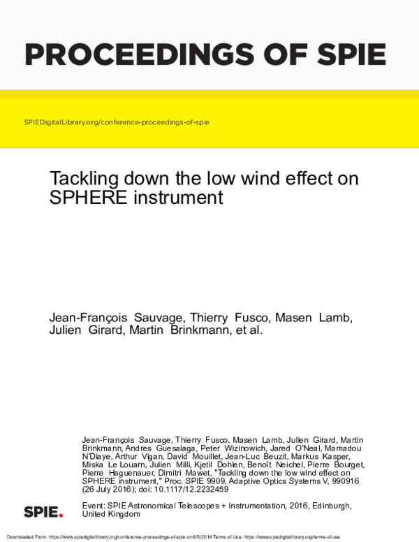 (PDF) Tackling down the low wind effect on SPHERE instrument