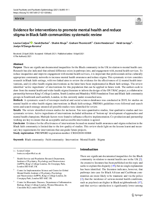 (PDF) Evidence for interventions to promote mental health and reduce ...