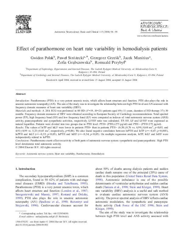(PDF) Effect of parathormone on heart rate variability in hemodialysis ...