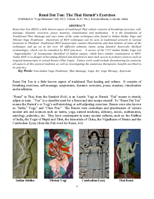 (PDF) Reusi Dat Ton: The Thai Hermit's Exercises