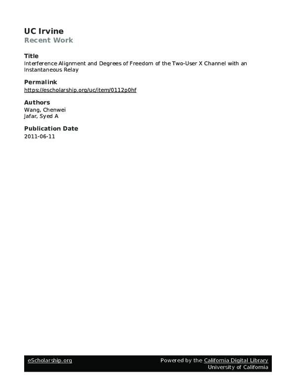 (PDF) Interference Alignment and Degrees of Freedom of the Two-User X ...