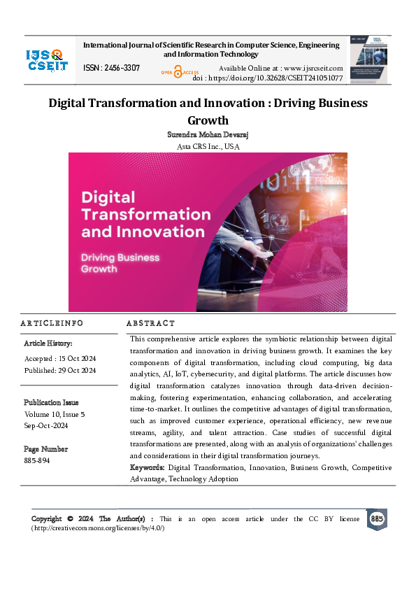 (PDF) Digital Transformation and Innovation : Driving Business Growth