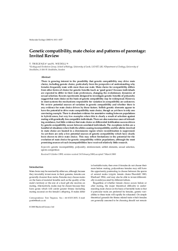 (PDF) Genetic compatibility, mate choice and patterns of parentage ...
