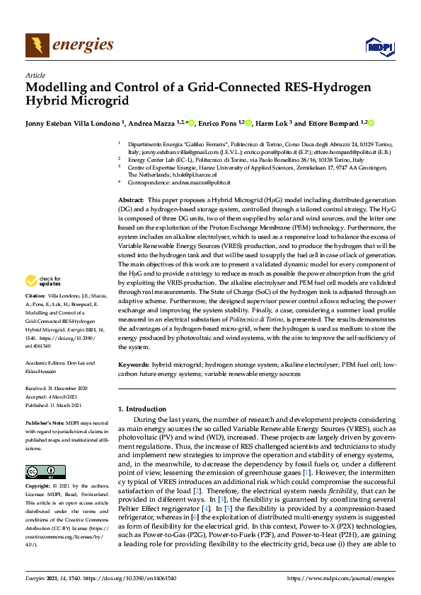 (PDF) Modelling and Control of a Grid-Connected RES-Hydrogen Hybrid ...