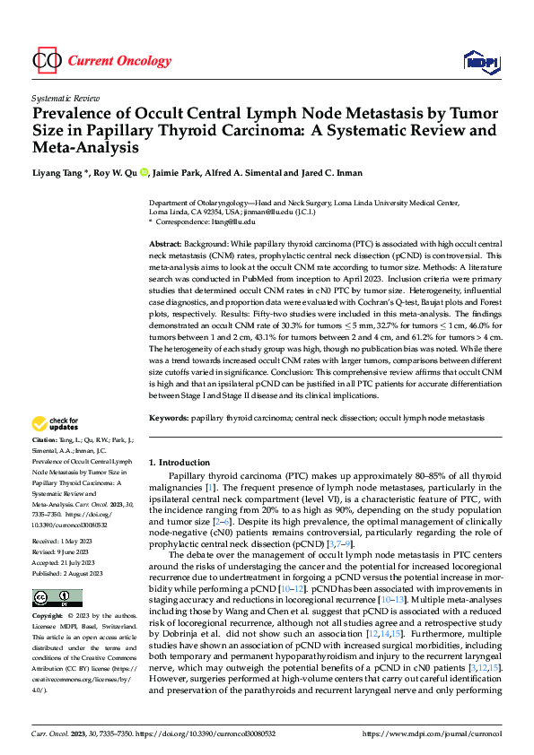 (PDF) Prevalence of Occult Central Lymph Node Metastasis by Tumor Size ...