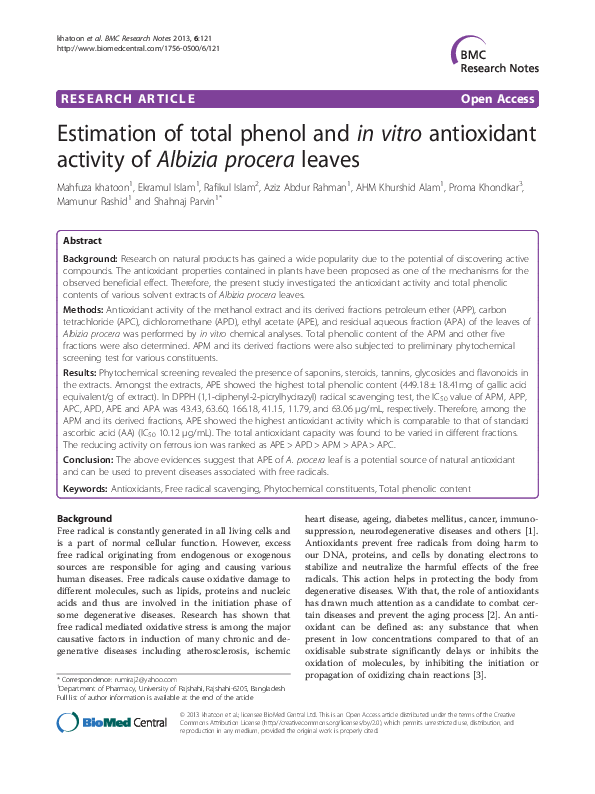 (PDF) Estimation of total phenol and in vitro antioxidant activity of ...