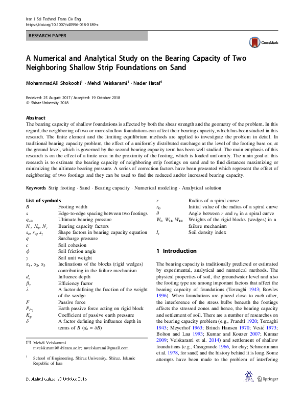 (PDF) A Numerical and Analytical Study on the Bearing Capacity of Two ...