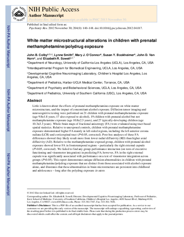 (PDF) White matter microstructural alterations in children with ...