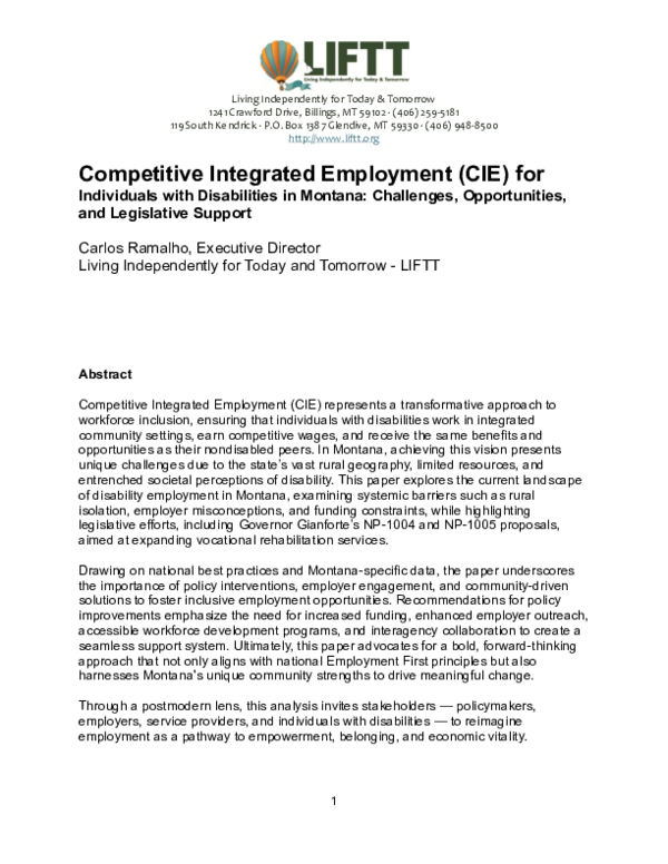 (PDF) Competitive Integrated Employment (CIE) for Individuals with ...