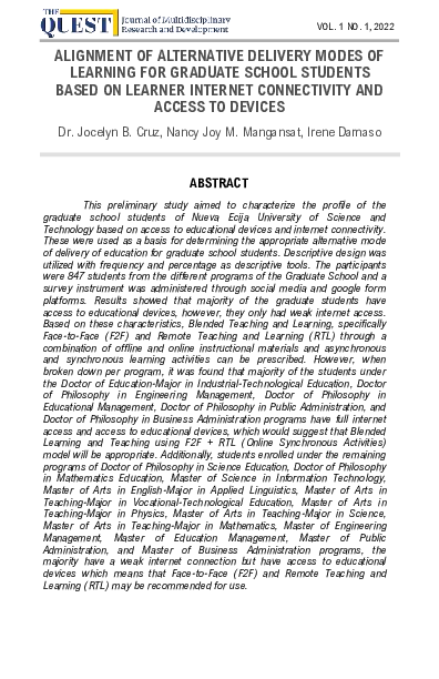 (PDF) Alignment of Alternative Delivery Modes of Learning for Graduate ...