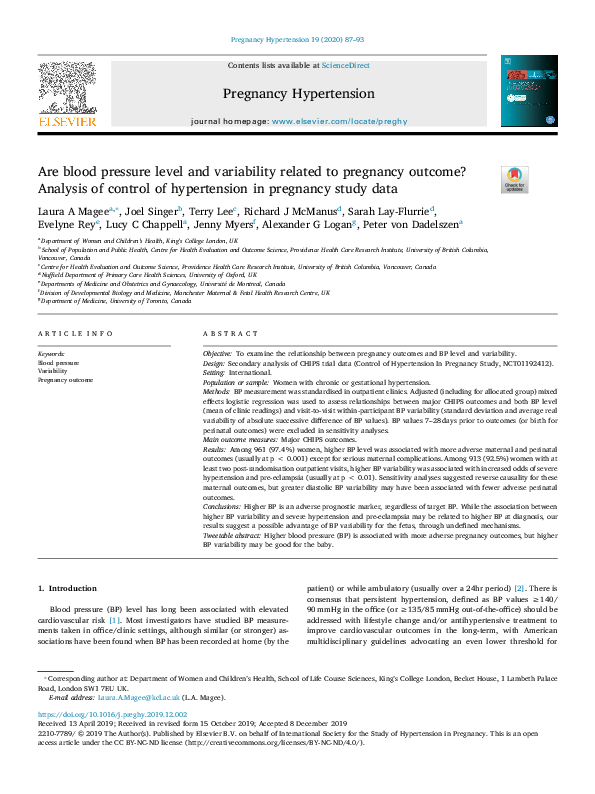 (PDF) Are blood pressure level and variability related to pregnancy ...