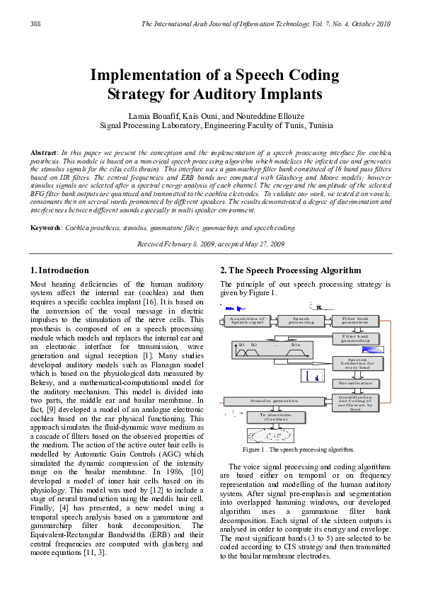 (PDF) Implementation of a Speech Coding Strategy for Auditory Implants