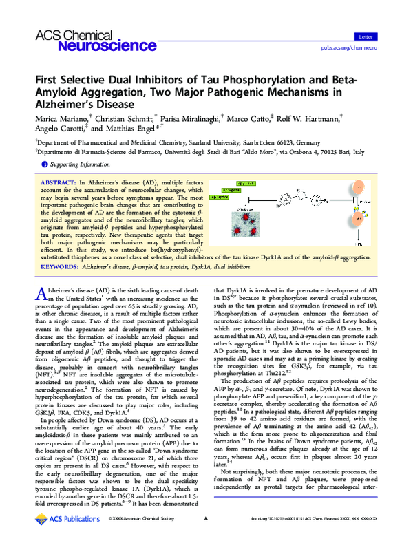 (PDF) First Selective Dual Inhibitors of Tau Phosphorylation and Beta ...