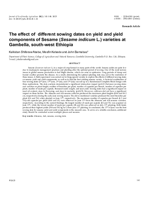 (PDF) The effect of different sowing dates on yield and yield ...