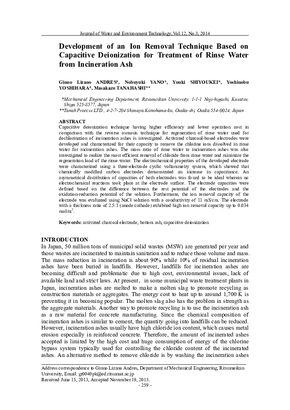 (PDF) Development of an Ion Removal Technique Based on Capacitive ...