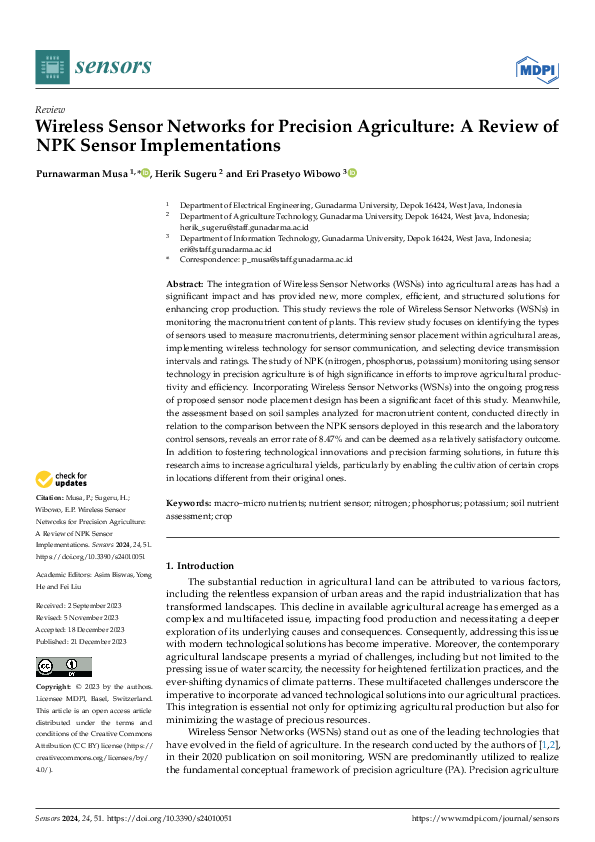 (PDF) Wireless Sensor Networks for Precision Agriculture: A Review of ...