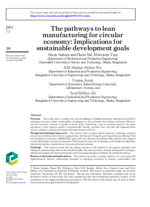 (PDF) The pathways to lean manufacturing for circular economy ...