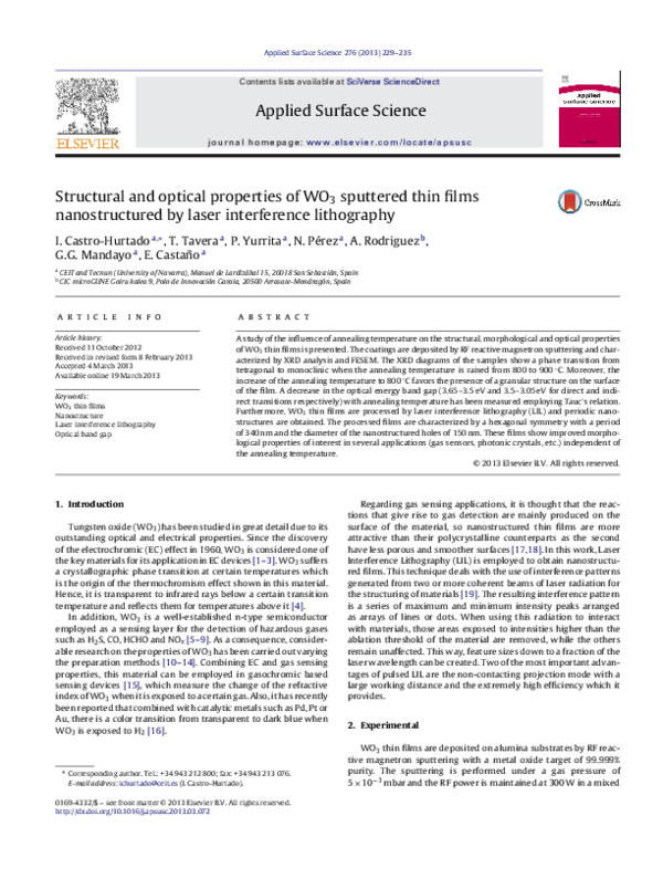 (PDF) Structural and optical properties of WO3 sputtered thin films ...
