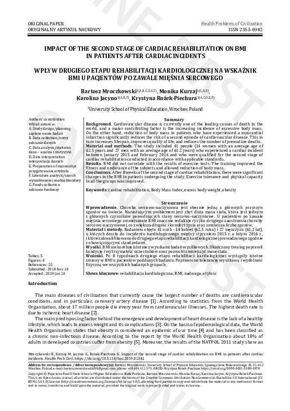 (PDF) Impact of the second stage of cardiac rehabilitation on BMI in ...