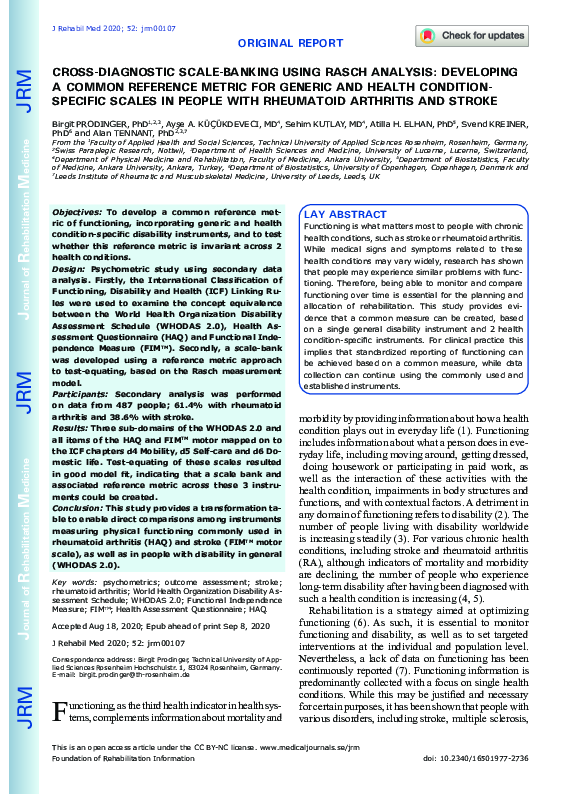 (PDF) Cross-diagnostic scale-banking using rasch analysis: Developing a ...
