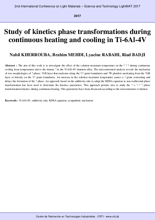 (PDF) Study of kinetics phase transformations during continuous heating ...