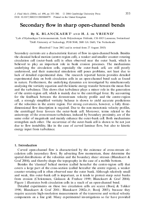 (PDF) Secondary flow in sharp open-channel bends