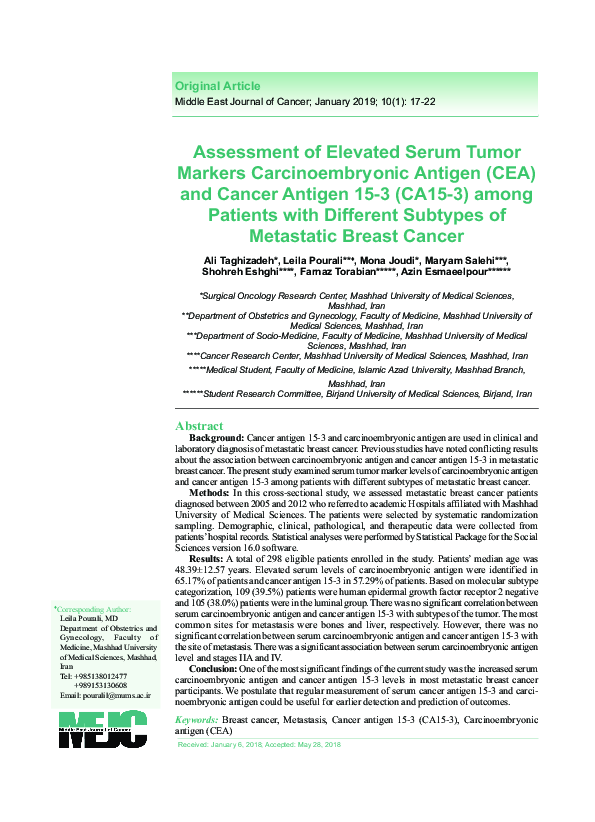 (PDF) Assessment of Elevated Serum Tumor Markers Carcinoembryonic ...