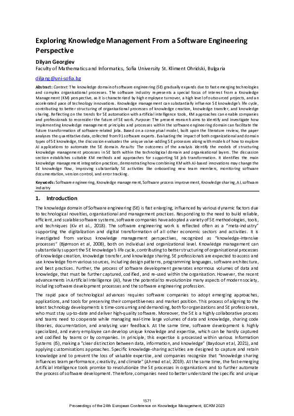 (PDF) Exploring knowledge management from a software engineering ...