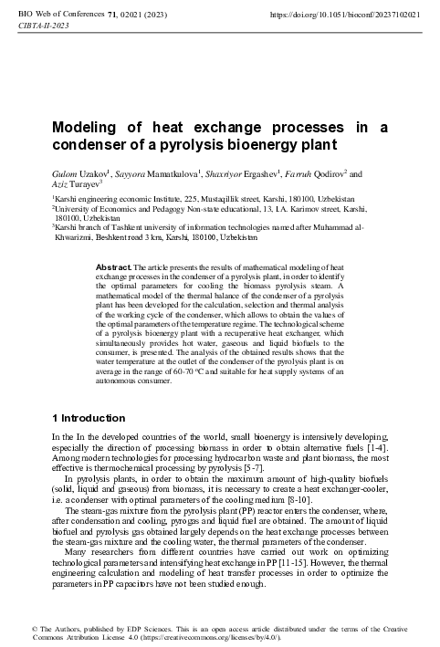 (PDF) Modeling of heat exchange processes in a condenser of a pyrolysis ...