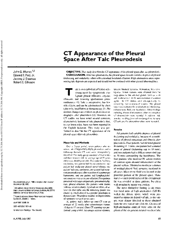(PDF) CT appearance of the pleural space after talc pleurodesis