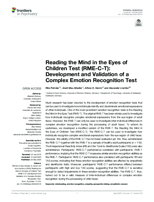 (PDF) Reading the Mind in the Eyes of Children Test (RME-C-T ...