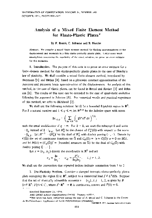 (PDF) Analysis of a mixed finite element method for elasto-plastic plates