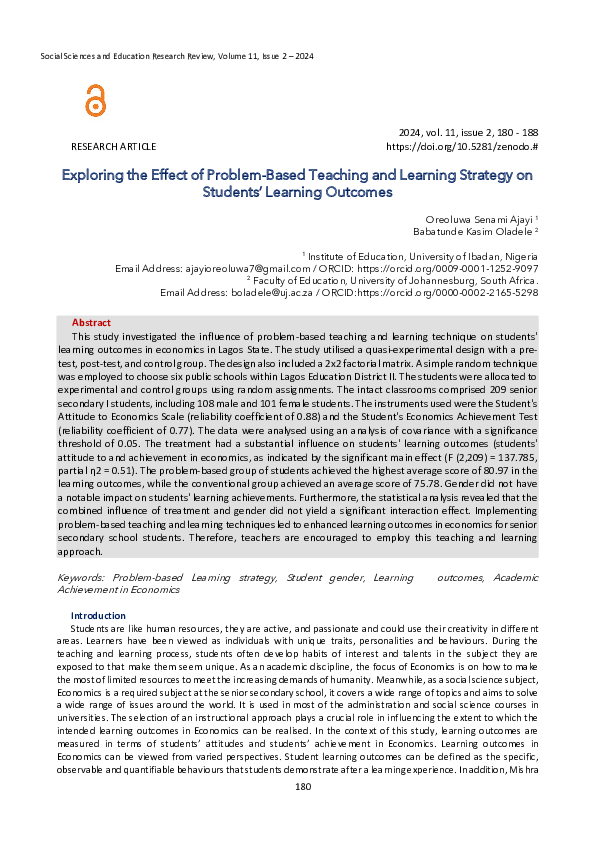 (PDF) Exploring the Effect of Problem-Based Teaching and Learning ...