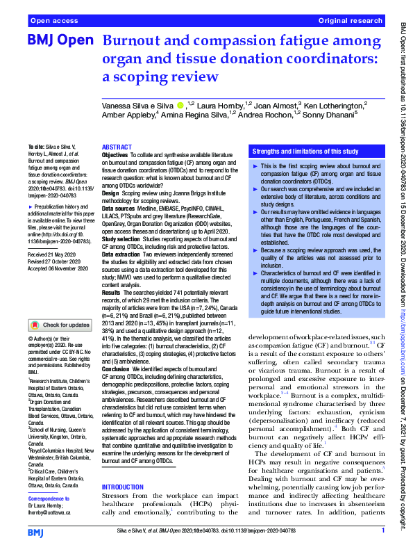 (PDF) Burnout and compassion fatigue among organ and tissue donation ...