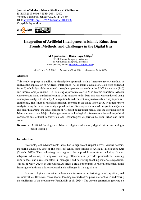 (PDF) Integration of Artificial Intelligence in Islamic Education ...
