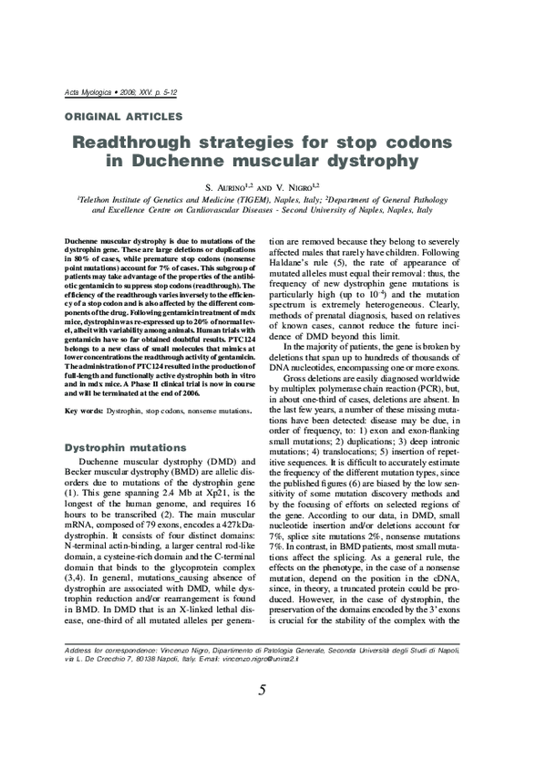 (PDF) Readthrough strategies for stop codons in Duchenne muscular dystrophy
