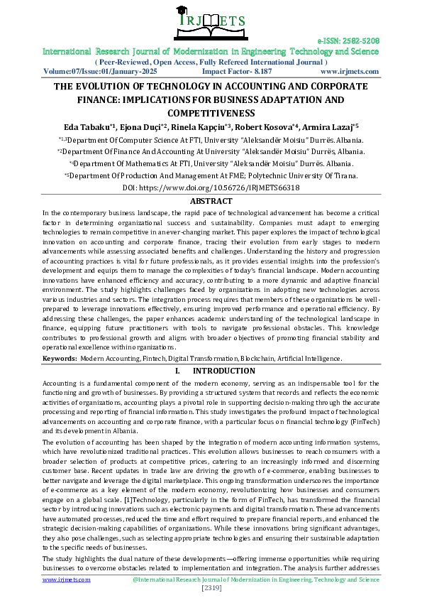(PDF) THE EVOLUTION OF TECHNOLOGY IN ACCOUNTING AND CORPORATE FINANCE ...