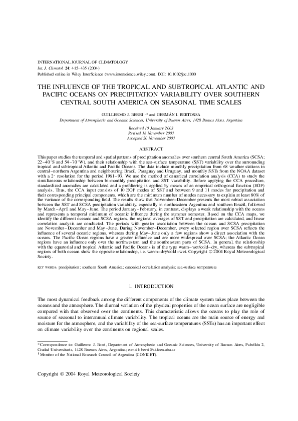 (PDF) The influence of the tropical and subtropical Atlantic and ...
