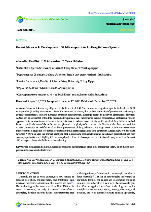 (PDF) Recent Advances in Development of Gold Nanoparticles for Drug ...