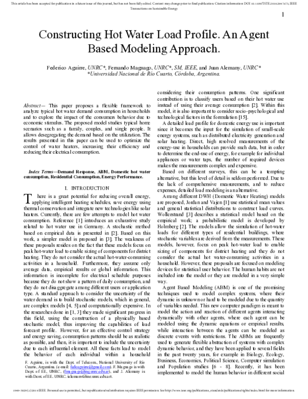 (PDF) Constructing Hot Water Load Profile: An Agent-Based Modeling Approach
